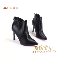 娇卉新款时尚尖头短靴女 细高跟后拉链真皮帮面夜店拉风时尚女靴现货AL3