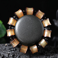 仙古红古典 竹形羊角嵌铜丝大叶紫檀12颗15x15mm YJ013