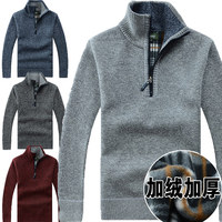 京红宝狼新款男式毛衣套头纯色针织衫半高领青年羊毛衫加绒加厚批发43che1382