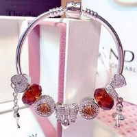 欧莱辉 S925纯银DIY系列手链 欧莱辉饰品 jewelry镶钻钥匙扣镶钻红宝石