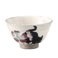 AITO 日本AITO抚松庵濑户烧陶瓷饭碗芙蓉与猫310ML