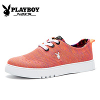 PLAYBOY花花公子春季新款男鞋飞织情侣鞋加绒潮流运动板鞋青春透气休闲鞋