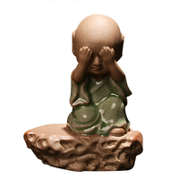 柏纳精品创意可爱佛小和尚不闻不看 家居摆件 精品汝窑陶瓷可养茶玩