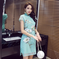 句容实拍中国风女装名媛优雅淑女气质刺绣盘扣时尚日常改良旗袍连衣裙
