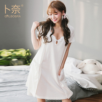 卜奈新品2017夏季全棉吊带外披两件套睡衣日系女士甜美口袋家居服