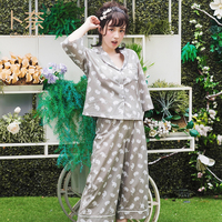卜奈新品2017春夏大象印花两件套睡衣日系女宽松全棉配口袋家居服