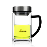 希诺双层玻璃杯带手柄商务办公室泡茶杯过滤网透明水杯290ml