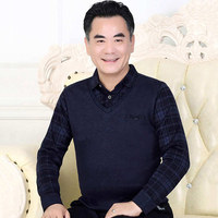 福满潮歌秋冬男装羊毛绒假两件衬衫领中年加绒厚上衣