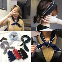 问香坊韩国时尚纯色丝巾女春秋季包边雪纺领巾百搭小围巾领结头巾发带潮