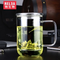 物生物玻璃杯茶杯男女办公室绿茶水杯子花茶泡茶杯加厚带盖把过滤