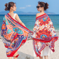 旅游海边防晒披肩沙滩巾丝巾女夏季百搭新款2018围巾超大茶卡盐湖